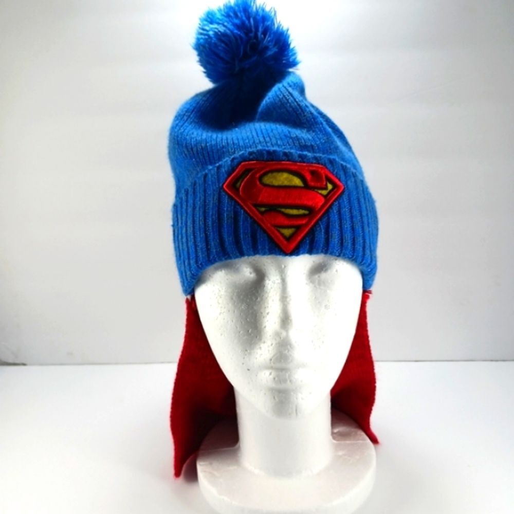 Superman Knit Hat With Cape Beanie Blue Red Snowboard Ski Adult Unisex OS